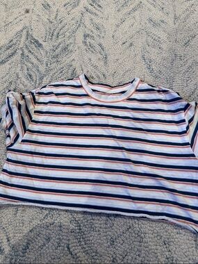 Arizona Jean Company Striped Crop Top - White, Navy & Coral